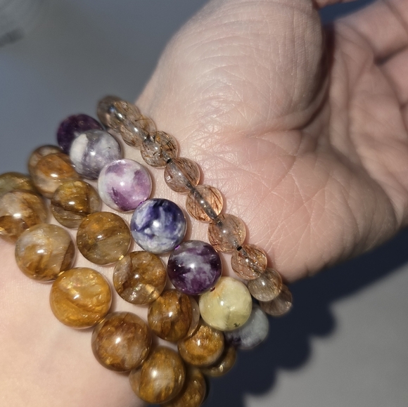 8mm Black Golden Super Seven Bracelet Rare - Picture 9 of 14